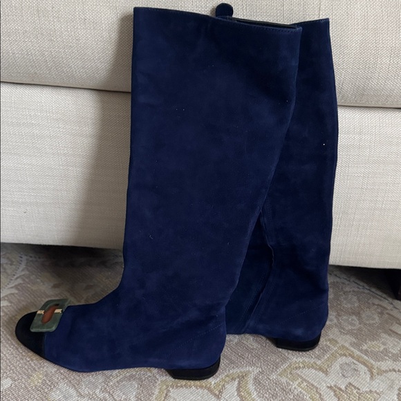 Diane Von Furstenberg Blue Suede Leather Tall Boots Size 7 - Picture 4 of 11